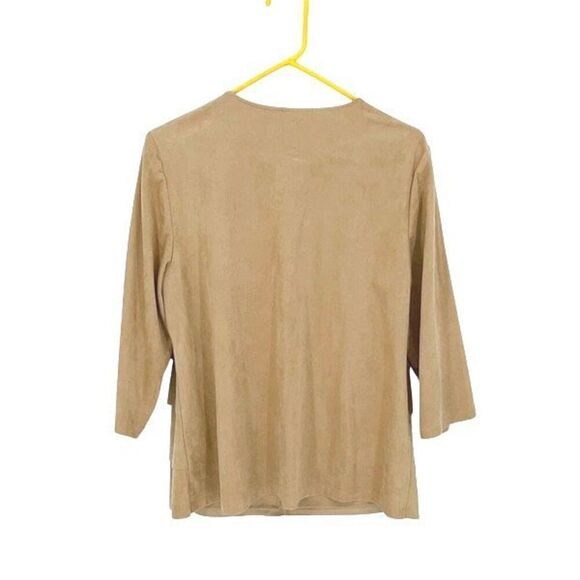 Travelers Collection By Chico's Womens Faux Suede Tiered Jacket Tan Size 2 Large - Picture 6 of 11